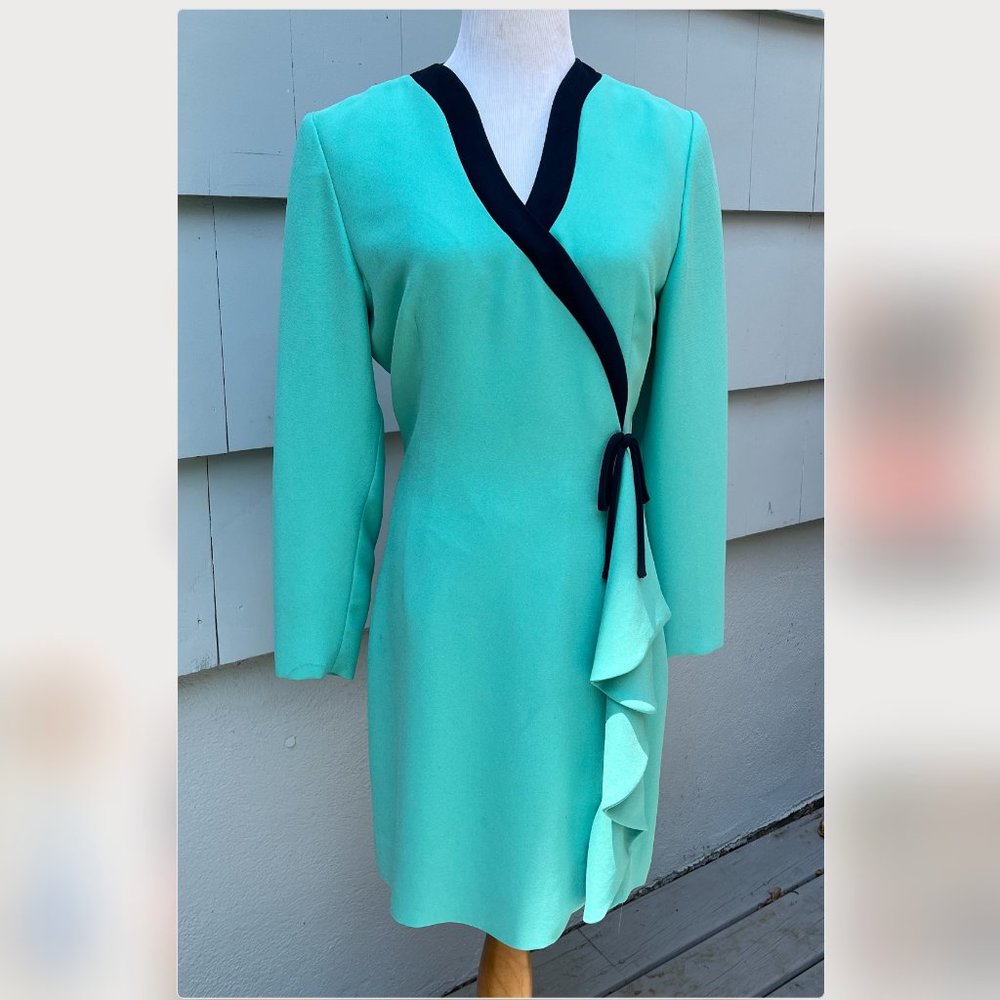 Teal, Light Blue Vintage Carolina Herrera Midi Dress - Image 6